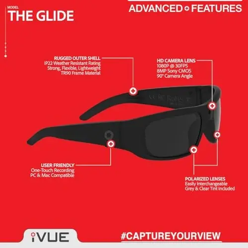 iVue Glide 1080P HD Camera Glasses Video Recording Sport Sunglasses DVR Eyewear, 30fps, 64GB Memory - 5