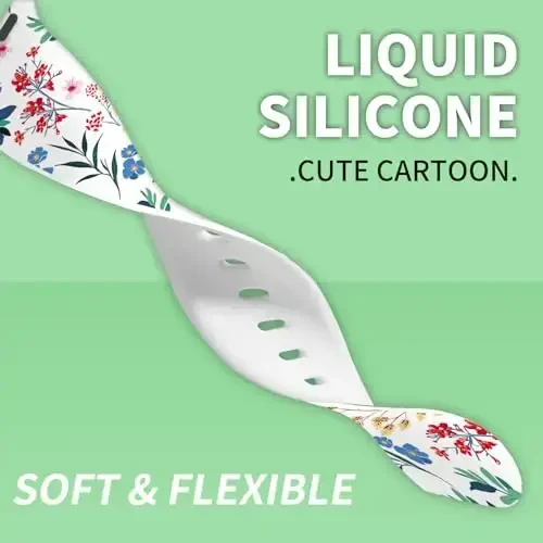 Sport Watch Band Compatible with iWatch Band 38mm 40mm 41mm Women, Soft Silicone Floral Print Sport Strap Replacement Wristbands for iWatch Series Ultra 9 8 7 6 5 4 3 2 1 SE - 5