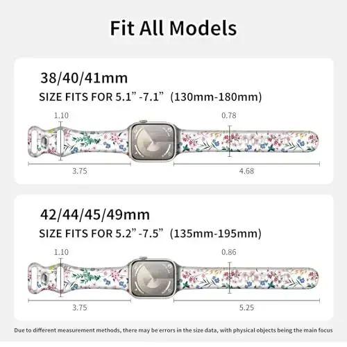 Sport Watch Band Compatible with iWatch Band 38mm 40mm 41mm Women, Soft Silicone Floral Print Sport Strap Replacement Wristbands for iWatch Series Ultra 9 8 7 6 5 4 3 2 1 SE - 6