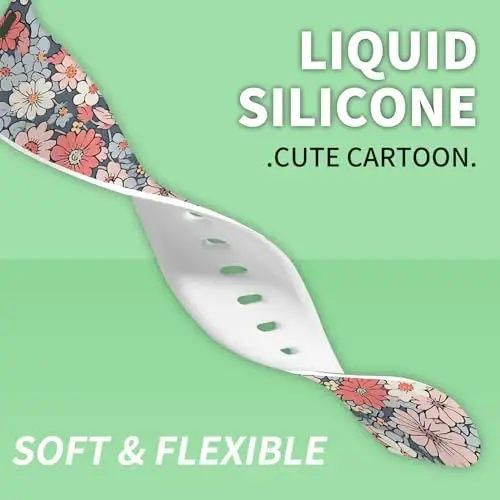 Sport Watch Band Compatible with iWatch Band 38mm 40mm 41mm Women, Soft Silicone Floral Print Sport Strap Replacement Wristbands for iWatch Series Ultra 9 8 7 6 5 4 3 2 1 SE - 3