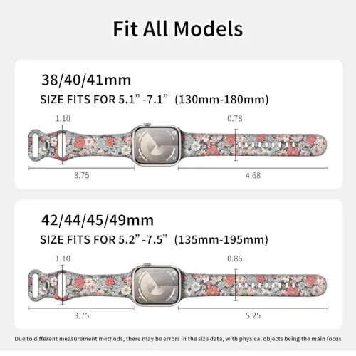 Sport Watch Band Compatible with iWatch Band 38mm 40mm 41mm Women, Soft Silicone Floral Print Sport Strap Replacement Wristbands for iWatch Series Ultra 9 8 7 6 5 4 3 2 1 SE - 4