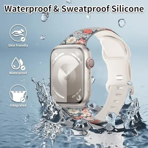 iWatch Band 38mm 40mm 41mm Kadınlarla Uyumlu Spor Saat Kordonu, iWatch Serisi Ultra 9 8 7 6 5 4 3 2 1 SE için Yumuşak Silikon Çiçek Baskılı Spor Kayış Yedek Bileklikler - SPORT (1)