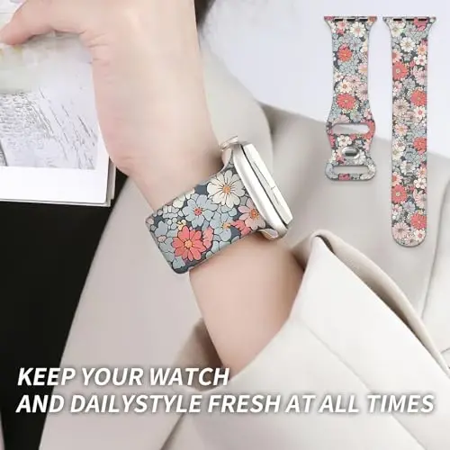 iWatch Band 38mm 40mm 41mm Kadınlarla Uyumlu Spor Saat Kordonu, iWatch Serisi Ultra 9 8 7 6 5 4 3 2 1 SE için Yumuşak Silikon Çiçek Baskılı Spor Kayış Yedek Bileklikler - 6