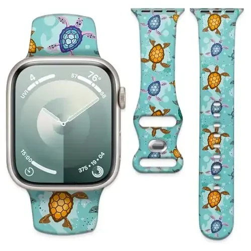 Sport Watch Band Compatible with iWatch Band 38mm 40mm 41mm Women, Soft Silicone Floral Print Sport Strap Replacement Wristbands for iWatch Series Ultra 9 8 7 6 5 4 3 2 1 SE 
