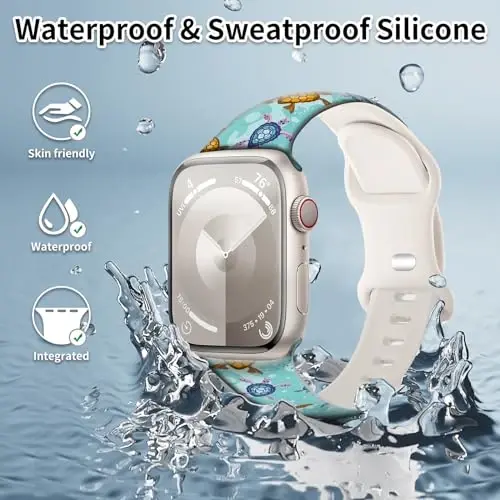 Sport Watch Band Compatible with iWatch Band 38mm 40mm 41mm Women, Soft Silicone Floral Print Sport Strap Replacement Wristbands for iWatch Series Ultra 9 8 7 6 5 4 3 2 1 SE - 2