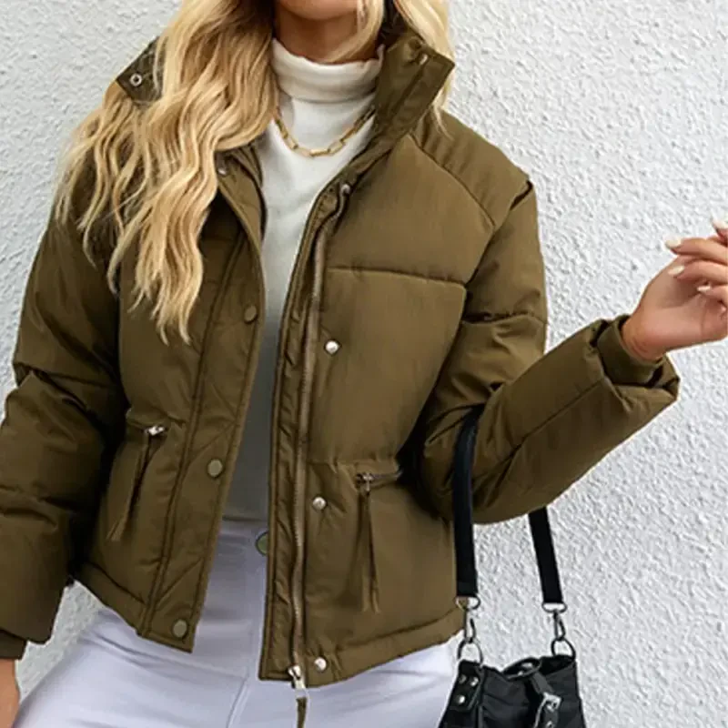 IWEMEK Womens Down Jacket Turtleneck Winter Coats for Women Casual Trendy Crop Padded Zip-Up Tops Khaki Warm Quilted Coat- - 1