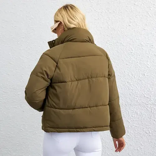 IWEMEK Womens Down Jacket Turtleneck Winter Coats for Women Casual Trendy Crop Padded Zip-Up Tops Khaki Warm Quilted Coat- - 4