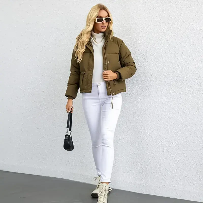 IWEMEK Womens Down Jacket Turtleneck Winter Coats for Women Casual Trendy Crop Padded Zip-Up Tops Khaki Warm Quilted Coat- - 5