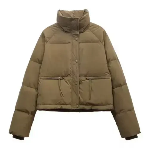 IWEMEK Womens Down Jacket Turtleneck Winter Coats for Women Casual Trendy Crop Padded Zip-Up Tops Khaki Warm Quilted Coat- - 6
