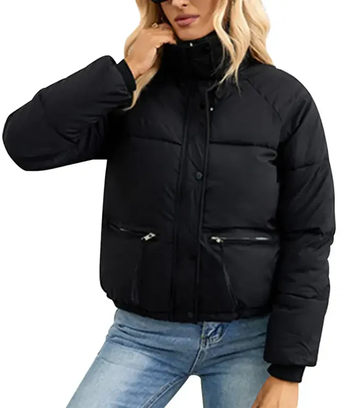 IWEMEK Women Coats Casual Winter Quilted Jackets for Womens Comfort Plain Black Jacket Highneck Leisure Fashion Clothing- - 7