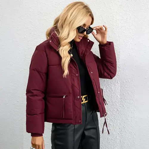 IWEMEK Womens Puffer Jackets Fall Coat for Women Oversize Baggy Outerwear Workout Warm Snow Jacket High Collar Red Coats- - IWEMEK (1)