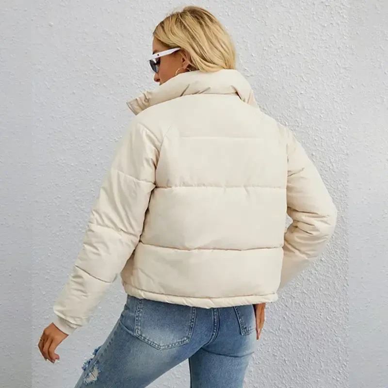 IWEMEK Women Jackets Casual Loose Turtleneck Puffer Coats Zipper Solid White Down Coat Comfy Padded Winter Clothes 2025- - IWEMEK