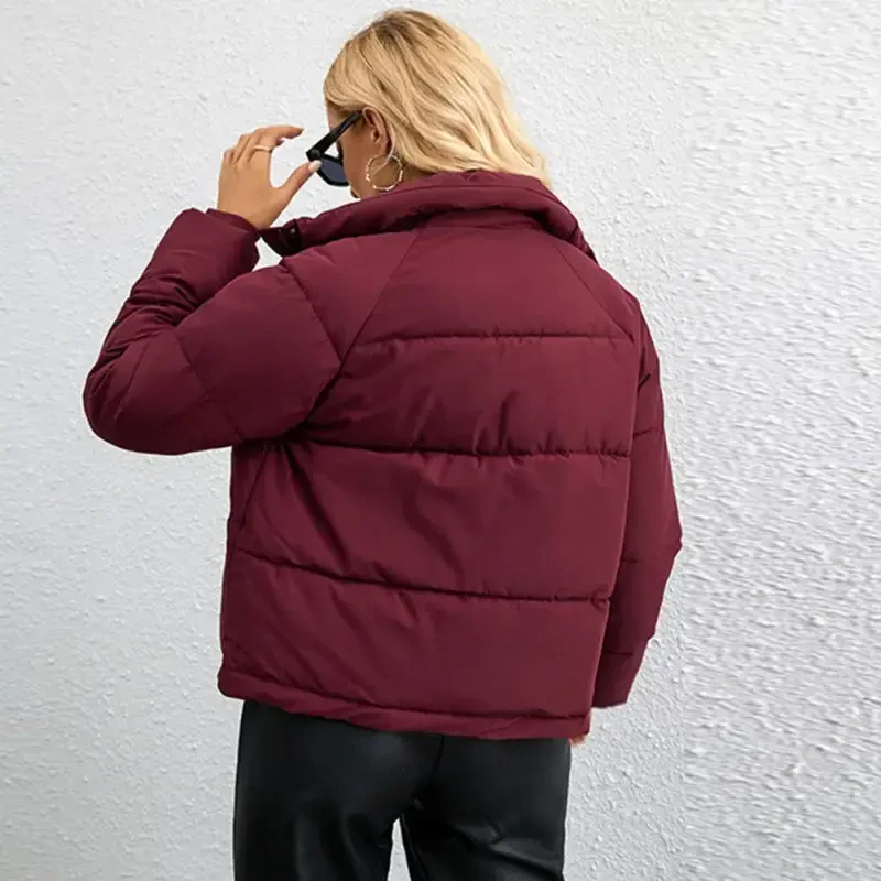 IWEMEK Womens Puffer Jackets Fall Coat for Women Oversize Baggy Outerwear Workout Warm Snow Jacket High Collar Red Coats - 4