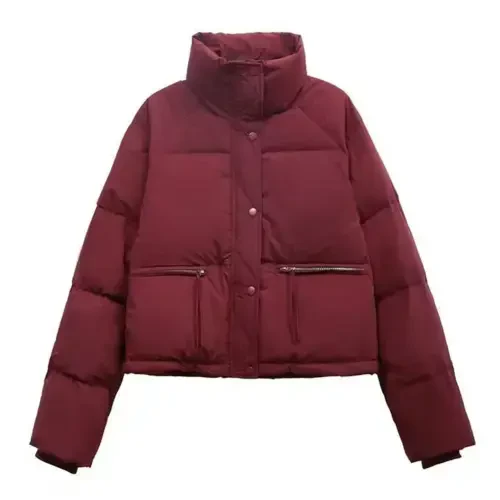 IWEMEK Womens Puffer Jackets Fall Coat for Women Oversize Baggy Outerwear Workout Warm Snow Jacket High Collar Red Coats - 5