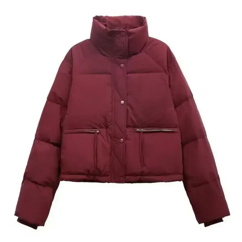 IWEMEK Womens Puffer Jackets Fall Coat for Women Oversize Baggy Outerwear Workout Warm Snow Jacket High Collar Red Coats - 5