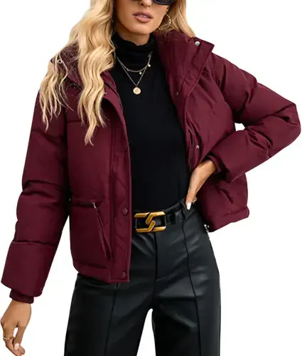IWEMEK Womens Puffer Jackets Fall Coat for Women Oversize Baggy Outerwear Workout Warm Snow Jacket High Collar Red Coats - 7