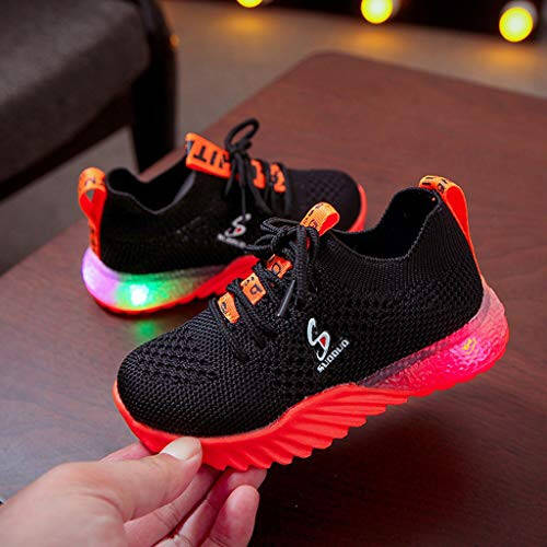 IWIHMIV Boys Luminous Shoes Kids Athletic Tennis Shoe Breathable Lightweight Slip on Sports Knit High-top Sport Shoes - 5