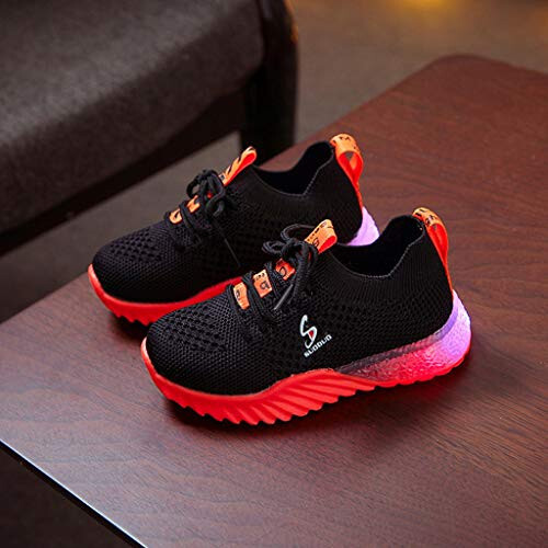 IWIHMIV Boys Luminous Shoes Kids Athletic Tennis Shoe Breathable Lightweight Slip on Sports Knit High-top Sport Shoes - 6