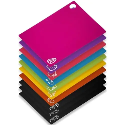 GoodLuck 10 Pieces Flexible Cutting Boards with Hanging Hole, BPA Free Plastic Cutting Boards for Kitchen, Non Slip Cutting Mat for Meat and Vegetables - GOODLUCK