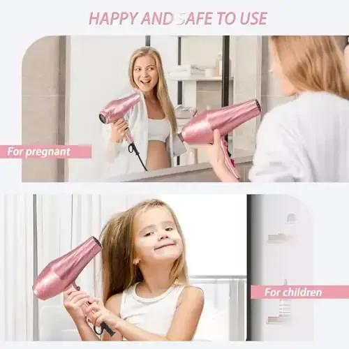 Ionic Hair Dryer,2400W Negative Ion Low Noise Hair Dryer Professional Fast Drying Hair Dryers with 2 Speeds, 3 Heat Settings, Cooling Button,with Diffuser for Curly and Straight Hair（Sakura Pink） - 6