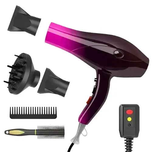 Ionic Hair Dryer,2400W Negative Ion Low Noise Hair Dryer Professional Fast Drying Hair Dryers with 2 Speeds, 3 Heat Settings, Cooling Button,with Diffuser for Curly and Straight Hair（Crimson Fade） - CONHAZE
