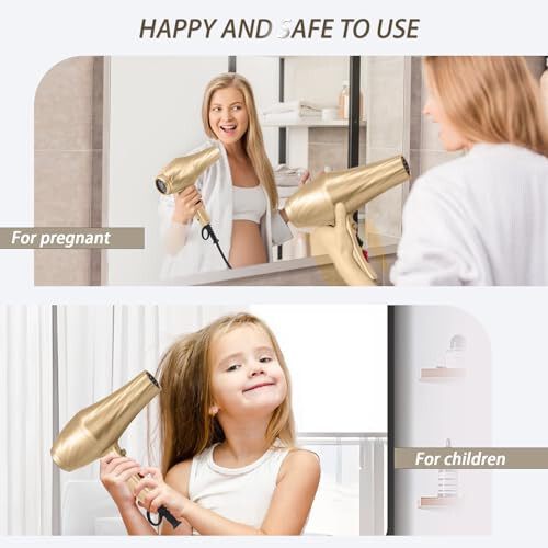 Ionic Hair Dryer,2400W Negative Ion Low Noise Hair Dryer Professional Fast Drying Hair Dryers with 2 Speeds, 3 Heat Settings, Cooling Button,with Diffuser for Curly and Straight Hair（Champagne Gold） - 6