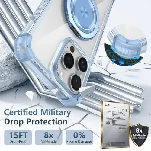 IYTRRYH для чехла iPhone 16 Pro, магнитный, совместим с беспроводной зарядкой MagSafe, с 2 защитными пленками, встроенной подставкой, для чехла телефона 16 Pro, сверхпрочная защита военного класса, ударопрочный синий - 6