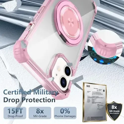 IYTRRYH for iPhone 11 Case Magnetic Compatible with MagSafe Wireless Charging,with 2 Screen Protectors,for 11 Case Built-in 360°Kickstand Ring,Military Grade Drop Heavy Duty Protection Shockproof Pink - 6