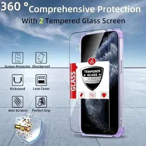 IYTRRYH for iPhone 11 Pro Max Case Magnetic Compatible with MagSafe Wireless Charging,with 2 Screen Protectors,Built-in Kickstand Ring,Military Grade Drop Heavy Duty Protection Shockproof Phone Purple - 9