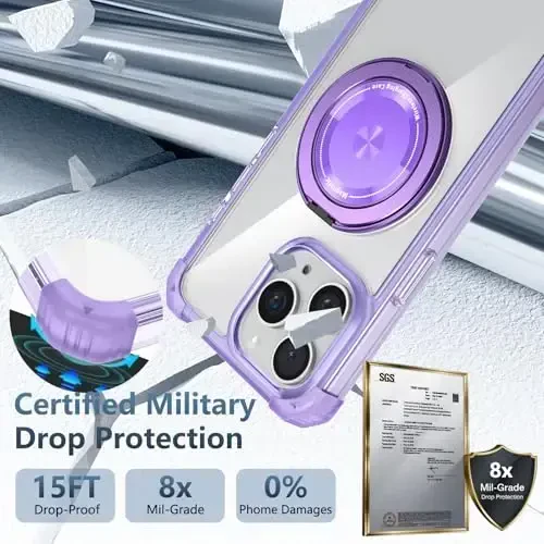 IYTRRYH for iPhone 11 Pro Max Case Magnetic Compatible with MagSafe Wireless Charging,with 2 Screen Protectors,Built-in Kickstand Ring,Military Grade Drop Heavy Duty Protection Shockproof Phone Purple - 6