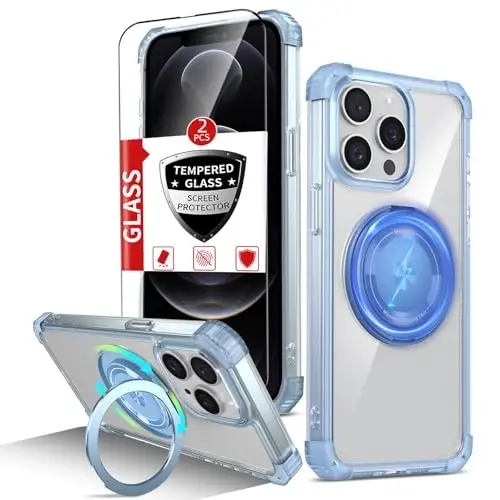 IYTRRYH for iPhone 12 Pro Max Case Magnetic Compatible with MagSafe Wireless Charging,with 2 Screen Protectors,Built-in Kickstand Ring,Military Grade Drop Heavy Duty Protection Shockproof Phone Blue - 1