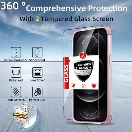 IYTRRYH for iPhone 12 Pro Max Case Magnetic Compatible with MagSafe Wireless Charging,with 2 Screen Protectors,Built-in Kickstand Ring,Military Grade Drop Heavy Duty Protection Shockproof Phone Pink - 9