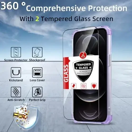 IYTRRYH for iPhone 12 Pro Max Case Magnetic Compatible with MagSafe Wireless Charging,with 2 Screen Protectors,Built-in Kickstand Ring,Military Grade Drop Heavy Duty Protection Shockproof Phone Purple - 9