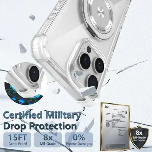 IYTRRYH for iPhone 13 Pro Case Magnetic Compatible with MagSafe Wireless Charging,with 2 Screen Protector,Built-in Kickstand,for 13 Pro Phone Case Military Grade Heavy Duty Protection Shockproof Clear - 6