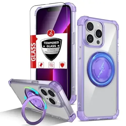 IYTRRYH for iPhone 13 Pro Max Case Magnetic Compatible with MagSafe Wireless Charging,with 2 Screen Protectors,for 13 Pro Max Phone Case with Kickstand Ring,Military Grade Protection Shockproof Purple - 1