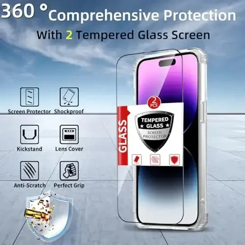 IYTRRYH for iPhone 14 Pro Case Magnetic Compatible with MagSafe Wireless Charging,with 2 Screen Protector,Built-in Kickstand,for 14 Pro Phone Case Military Grade Heavy Duty Protection Shockproof Clear - 8