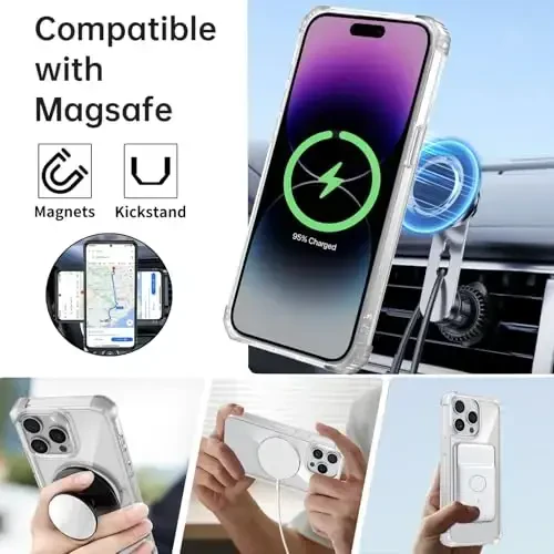 IYTRRYH for iPhone 14 Pro Case Magnetic Compatible with MagSafe Wireless Charging,with 2 Screen Protector,Built-in Kickstand,for 14 Pro Phone Case Military Grade Heavy Duty Protection Shockproof Clear - IYTRRYH (1)