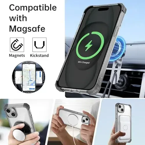 IYTRRYH for iPhone 15 Case Magnetic Compatible with MagSafe Wireless Charging,with 2 Screen Protector,for 15 Case Built-in 360°Kickstand Ring,Military Grade Drop Heavy Duty Protection Shockproof Black - 2