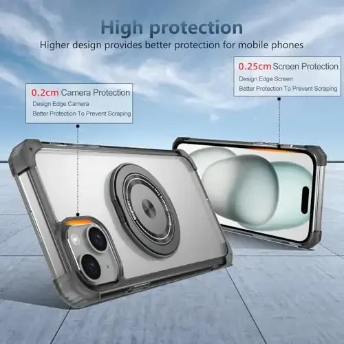 IYTRRYH for iPhone 15 Case Magnetic Compatible with MagSafe Wireless Charging,with 2 Screen Protector,for 15 Case Built-in 360°Kickstand Ring,Military Grade Drop Heavy Duty Protection Shockproof Black - 6