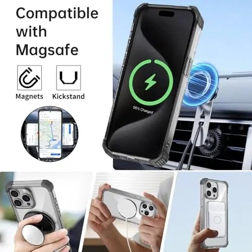 IYTRRYH for iPhone 15 Pro Max Case Magnetic Compatible with MagSafe,with 2 Screen Protector,Built-in Camera Cover+Kickstand Ring,Military Grade Drop Shockproof Heavy Duty Protection Phone Bumper Black - IYTRRYH (1)