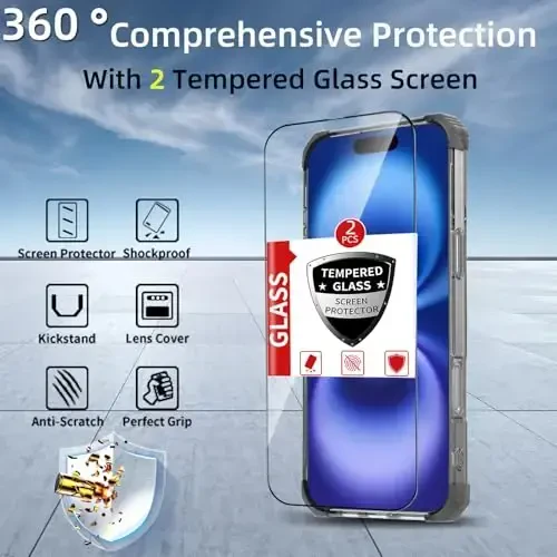 IYTRRYH for iPhone 16 Plus Case Magnetic Compatible with MagSafe,with 2 Screen Protectors,Built-in Camera Cover+Kickstand Ring,Military Grade Drop Shockproof Heavy Duty Protection Phone Bumper Black - 3