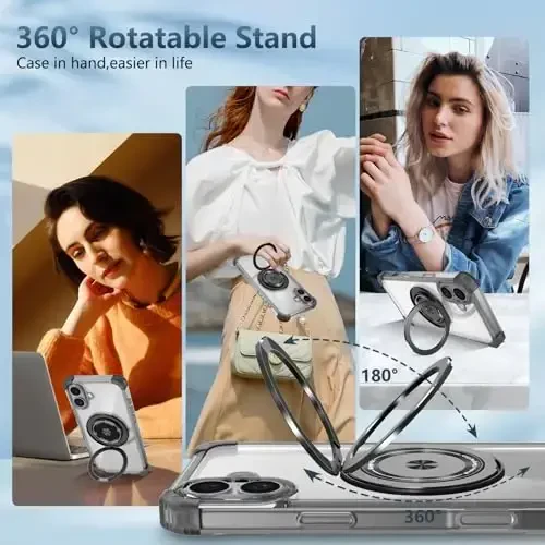 IYTRRYH for iPhone 16 Plus Case Magnetic Compatible with MagSafe,with 2 Screen Protectors,Built-in Camera Cover+Kickstand Ring,Military Grade Drop Shockproof Heavy Duty Protection Phone Bumper Black - 4