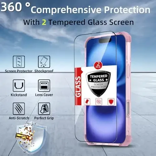 IYTRRYH for iPhone 16 Plus Case Magnetic Compatible with MagSafe,with 2 Screen Protectors,Built-in Camera Cover+Kickstand Ring,Military Grade Drop Shockproof Heavy Duty Protection Phone Bumper Pink - 3