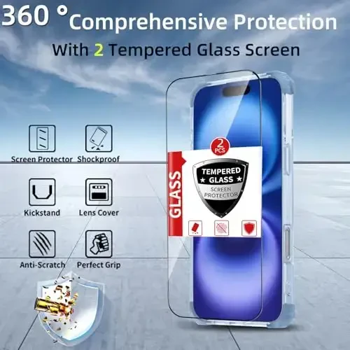 IYTRRYH for iPhone 16 Plus Case Magnetic MagSafe bilan mos, 2 ta ekran himoyachisi, o'rnatilgan kamera qopqog'i+tayanch halqasi, harbiy darajadagi zarbga chidamli og'ir himoya telefon bamperi ko'k - 10