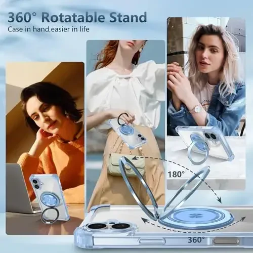 IYTRRYH for iPhone 16 Plus Case Magnetic MagSafe bilan mos, 2 ta ekran himoyachisi, o'rnatilgan kamera qopqog'i+tayanch halqasi, harbiy darajadagi zarbga chidamli og'ir himoya telefon bamperi ko'k - 9