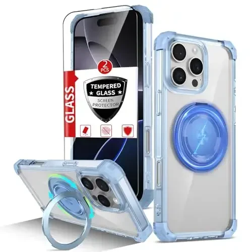 IYTRRYH for iPhone 16 Pro Case Magnetic Compatible with MagSafe Wireless Charging,with 2 Screen Protector,Built-in Kickstand,for 16 Pro Phone Case Military Grade Heavy Duty Protection Shockproof Blue 