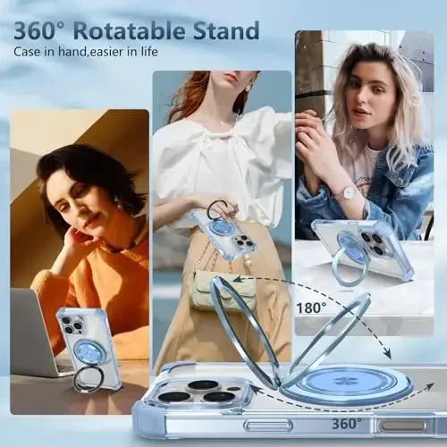 IYTRRYH for iPhone 16 Pro Case Magnetic Compatible with MagSafe Wireless Charging,with 2 Screen Protector,Built-in Kickstand,for 16 Pro Phone Case Military Grade Heavy Duty Protection Shockproof Blue - 4