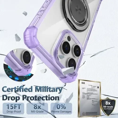 IYTRRYH for iPhone 16 Pro Max Case Magnetic MagSafe simsiz zaryadlash bilan mos, 2 ta ekran himoyachisi bilan, 16 Pro Max Case Kickstand Ring bilan, harbiy darajadagi tushishdan himoya zarbga chidamli binafsha - 6