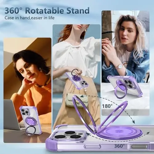 IYTRRYH for iPhone 16 Pro Max Case Magnetic MagSafe simsiz zaryadlash bilan mos, 2 ta ekran himoyachisi bilan, 16 Pro Max Case Kickstand Ring bilan, harbiy darajadagi tushishdan himoya zarbga chidamli binafsha - 4