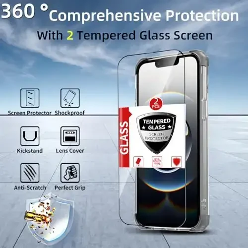 IYTRRYH for iPhone 16E Case Magnetic Compatible with MagSafe Wireless Charging,with 2 Screen Protector,Built-in 360°Kickstand Ring Military Grade Drop Heavy Duty Protection Shockproof Phone Case Black - 4